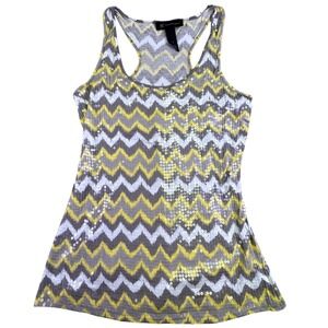 INC International Concepts Shirt Women's Medium Tank Top Y2K Yellow Grey Chevron